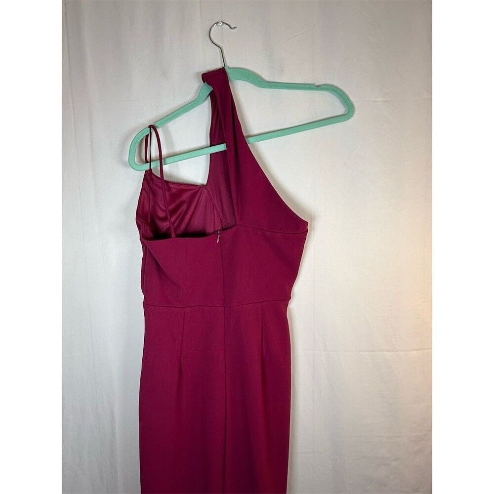 Womens Lena One Shoulder Bodycon Midi Dress Pink Ruched Wrap Front Slit Size M - Picture 5 of 10